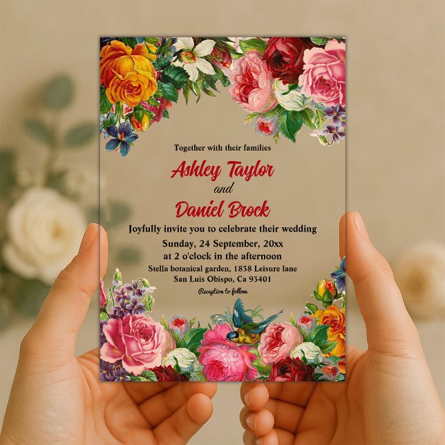 Invitaciones Acrílicas Elegante Boda Botánico de Verano Floral (Subido por el creador)