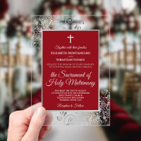 Elegante Boda Católica Chic Rojo Carmesí y Plata