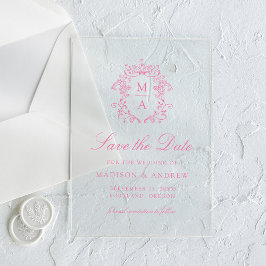 Invitaciones Acrílicas Elegante Boda Chino Rosa Salva la Fecha