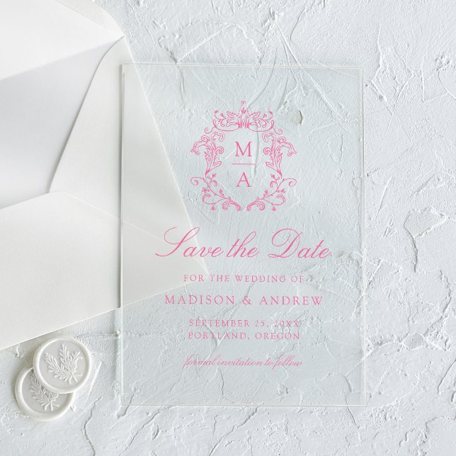 Invitaciones Acrílicas Elegante Boda Chino Rosa Salva la Fecha (Subido por el creador)