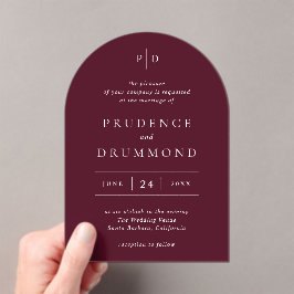 Invitaciones Acrílicas Elegante Boda Clásica de Borgoña Profundo