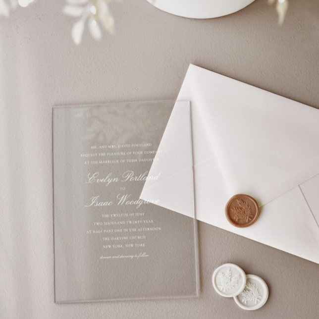 Invitaciones Acrílicas Elegante Boda clásico de guiones blancos (Subido por el creador)
