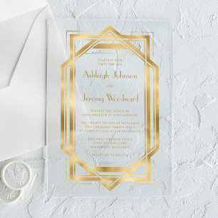 Invitaciones Acrílicas Elegante Boda Cuadro Deco de Oro Años 20