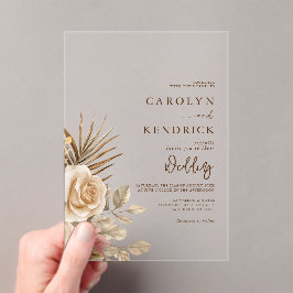 Invitaciones Acrílicas Elegante Boda de Acentos Florales Neutrales Boho