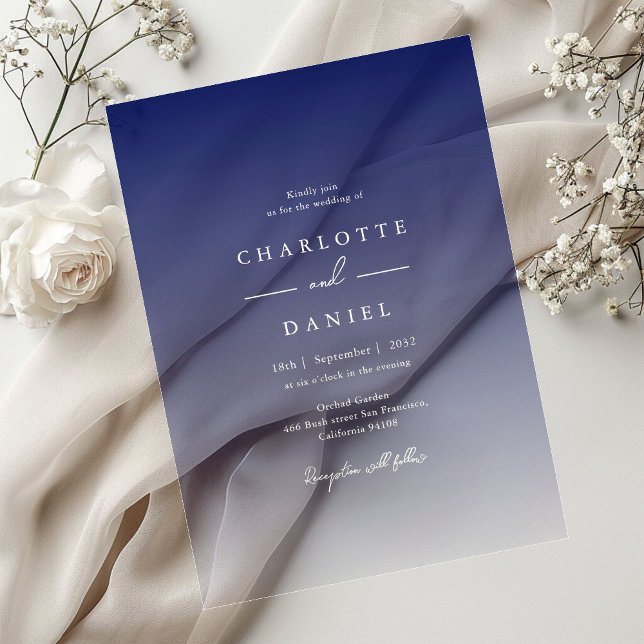 Invitaciones Acrílicas Elegante Boda de acrílico de gradiente azul de la  (Elegant Navy Blue Gradient Acrylic Wedding Acrylic Invitations)