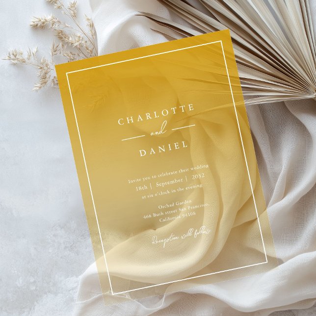 Invitaciones Acrílicas Elegante Boda de acrílico gradiente amarillo de mi (Elegant Honey Yellow Gradient Acrylic Wedding Acrylic Invitations)