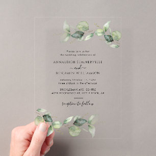Invitaciones Acrílicas Elegante Boda de Acuarela con Eucalipto