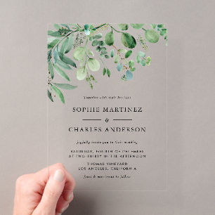 Invitaciones Acrílicas Elegante Boda de Acuarela Eucalipto Verde