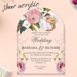 Invitaciones Acrílicas Elegante Boda de acuarela floral arca rosa de foto