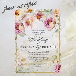 Invitaciones Acrílicas Elegante Boda de acuarela floral rosa