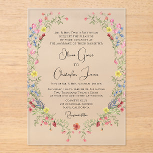 Invitaciones Acrílicas Elegante Boda de acuarela romántica floral