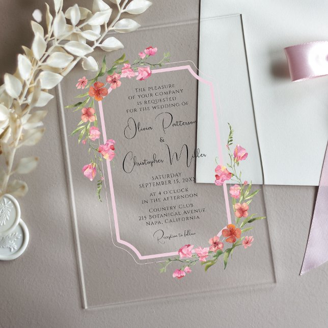 Invitaciones Acrílicas Elegante Boda de acuarela romántica floral (Subido por el creador)