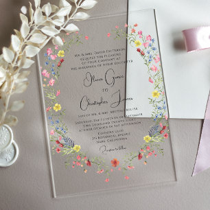 Invitaciones Acrílicas Elegante Boda de acuarela romántica floral