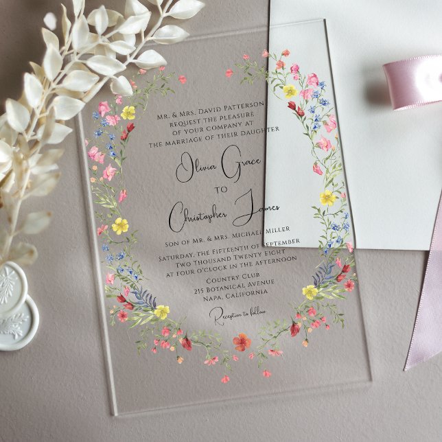 Invitaciones Acrílicas Elegante Boda de acuarela romántica floral (Subido por el creador)
