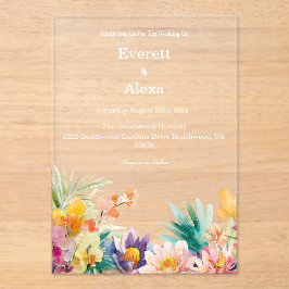 Invitaciones Acrílicas Elegante Boda de acuarela tropical floral