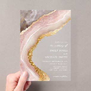 Invitaciones Acrílicas Elegante boda de ágata de mármol chic