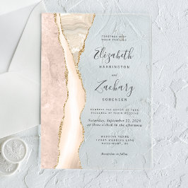 Invitaciones Acrílicas Elegante Boda de Ágata de Oro y Marfil