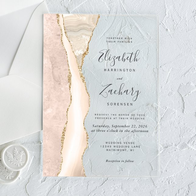Invitaciones Acrílicas Elegante Boda de Agate de Oro de Marfil (Subido por el creador)