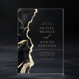Invitaciones Acrílicas Elegante Boda de Agate de Oro Negro Moda elegante