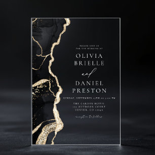 Invitaciones Acrílicas Elegante Boda de Agate de Oro Negro Moda elegante