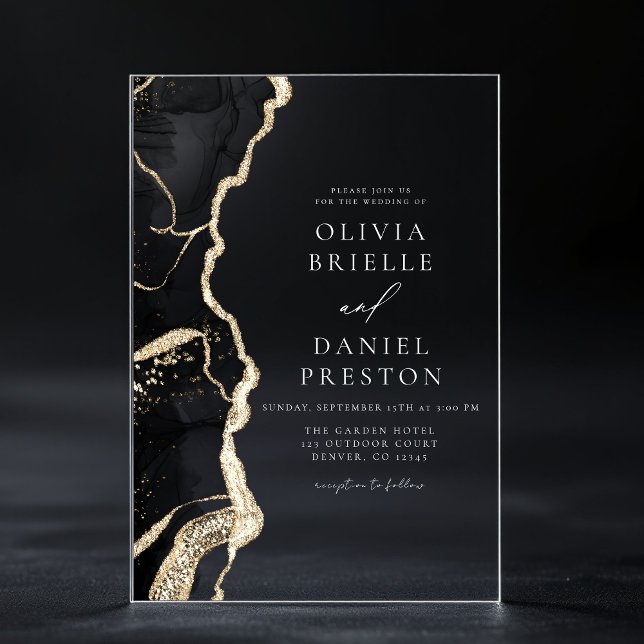 Invitaciones Acrílicas Elegante Boda de Agate de Oro Negro Moda elegante (Subido por el creador)