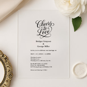 Invitaciones Acrílicas Elegante Boda de amor transparente negro