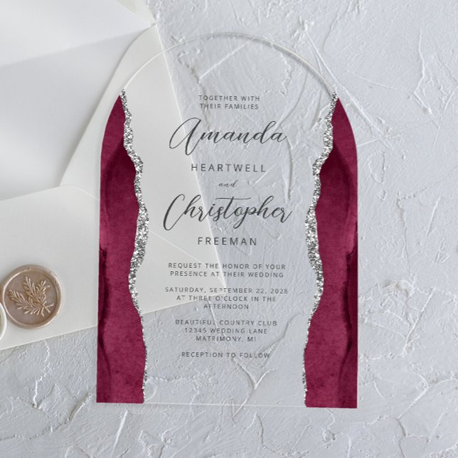 Invitaciones Acrílicas Elegante Boda de arco de escritura de plata de bor (Subido por el creador)