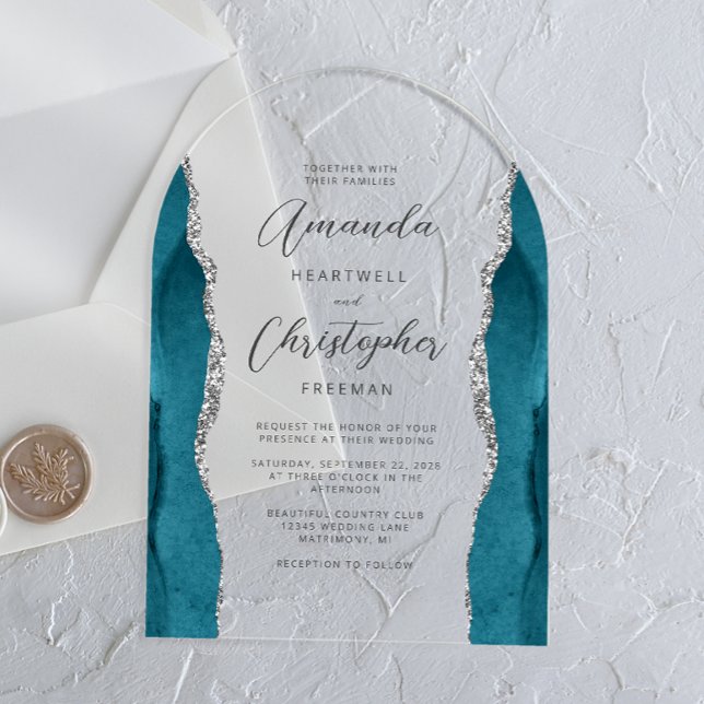 Invitaciones Acrílicas Elegante Boda de arco de guiones de ácaros de plat (Subido por el creador)