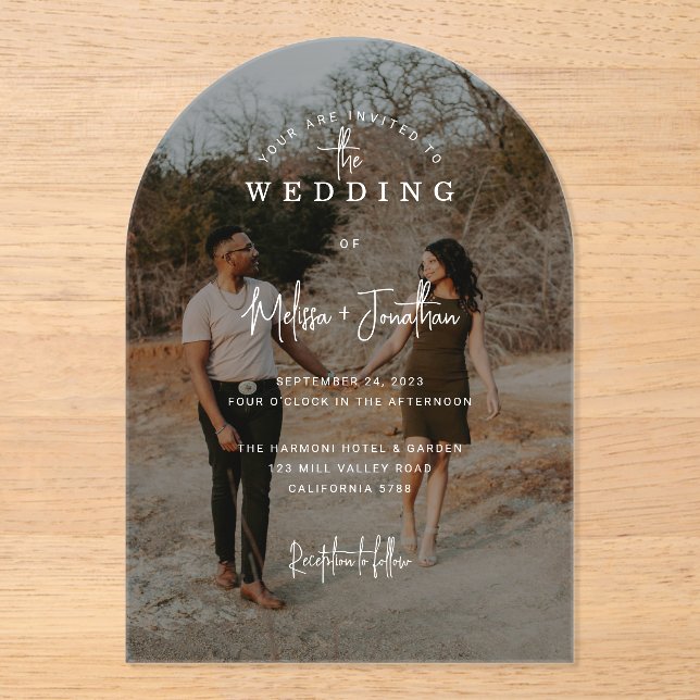 Invitaciones Acrílicas Elegante Boda de arco de imágenes manuscritas (Anverso)