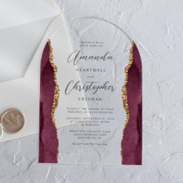 Invitaciones Acrílicas Elegante Boda de Arco de Letras de Oro Borgoña