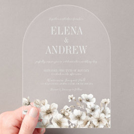 Invitaciones Acrílicas Elegante Boda de arco floral blanco
