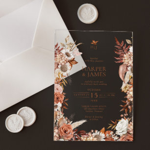 Invitaciones Acrílicas Elegante Boda de armazón floral de otoño