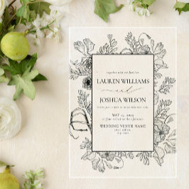 Invitaciones Acrílicas Elegante Boda de arte de la línea floral blanca bl