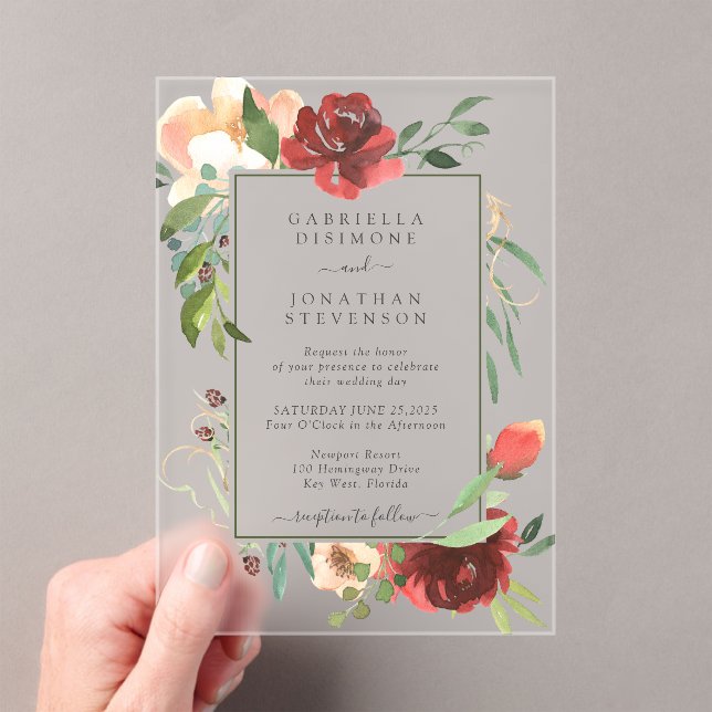 Invitaciones Acrílicas Elegante Boda de borde floral acuático moderno (Insitu (portátil))