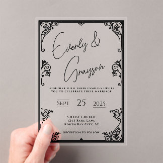 Invitaciones Acrílicas Elegante Boda de borde floral victoriano simple