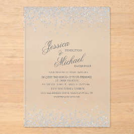 Invitaciones Acrílicas Elegante Boda de Brillo de Plata