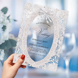 Invitaciones Acrílicas Elegante Boda de Caligrafía con Encaje Falso Blanc