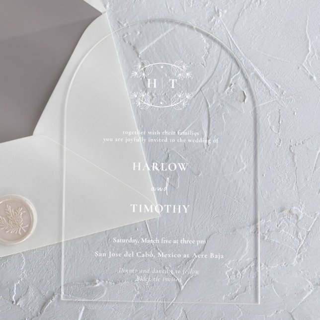 Invitaciones Acrílicas Elegante Boda de caligrafía de monograma blanco (Subido por el creador)