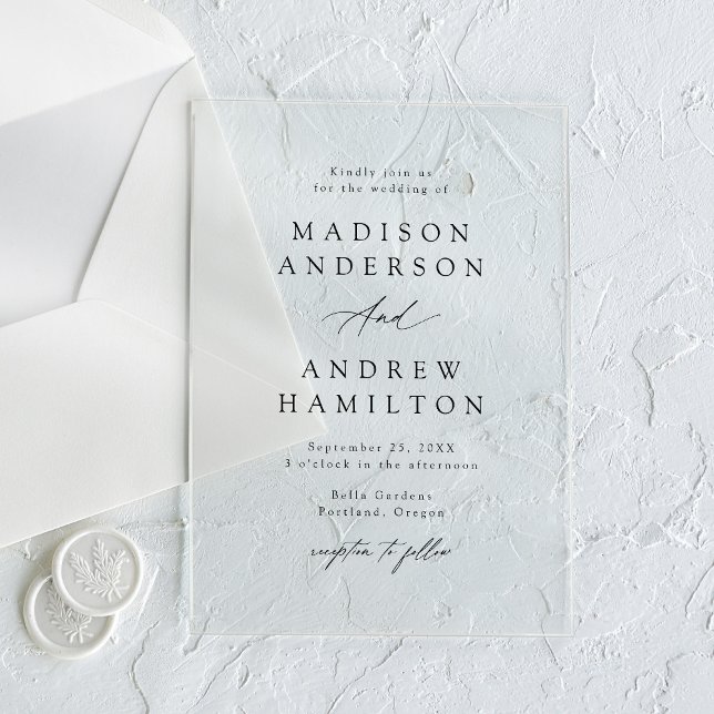 Invitaciones Acrílicas Elegante Boda de caligrafía negra (Subido por el creador)