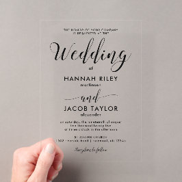 Invitaciones Acrílicas Elegante Boda de Caligrafía Negra con Estilo