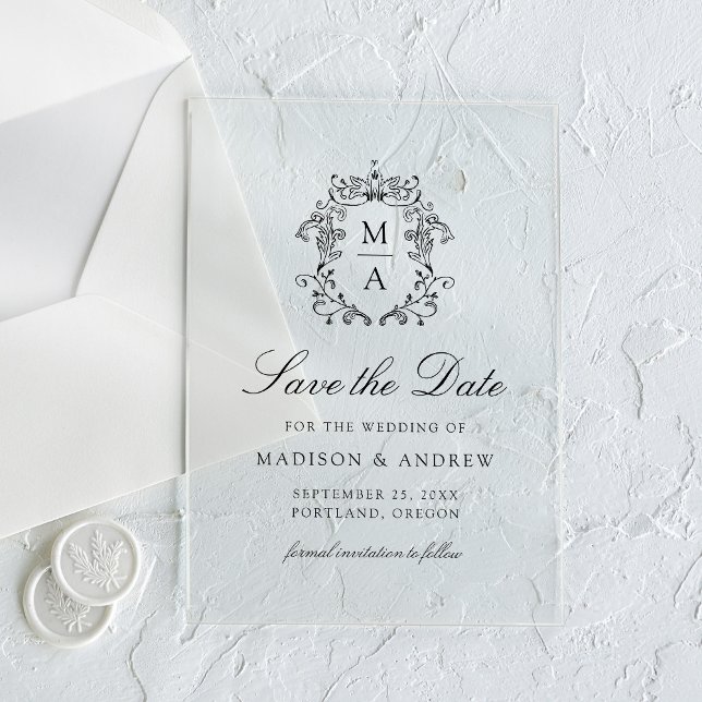 Invitaciones Acrílicas Elegante Boda de Chinoiserie negra salva la fecha (Subido por el creador)