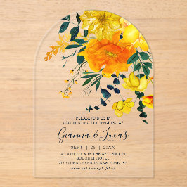 Invitaciones Acrílicas Elegante Boda de color amarillo acuático botánico 