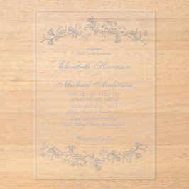 Invitaciones Acrílicas Elegante Boda de color de agua asador azul chino