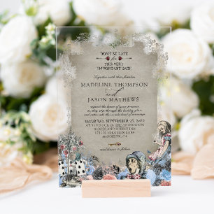 Invitaciones Acrílicas Elegante Boda de Cuento de Hadas Azul Polvoriento