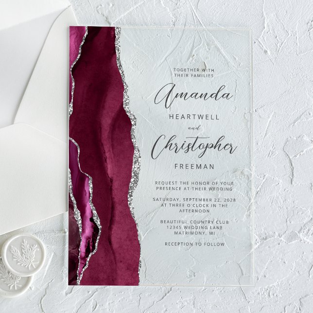Invitaciones Acrílicas Elegante Boda de escritura de ácaros de plata de B (Subido por el creador)