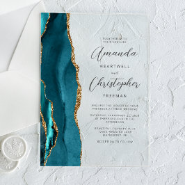 Invitaciones Acrílicas Elegante Boda de Escritura de Ágata Dorada Verde