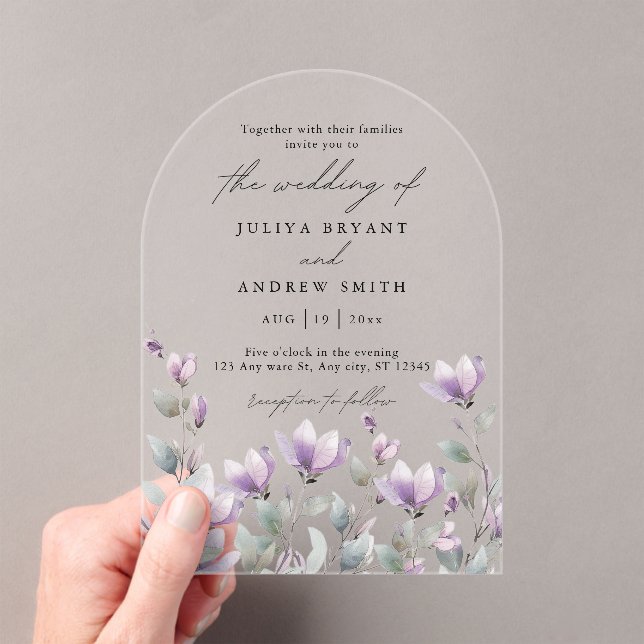 Invitaciones Acrílicas Elegante boda de escritura floral de acuarela (Insitu (portátil))