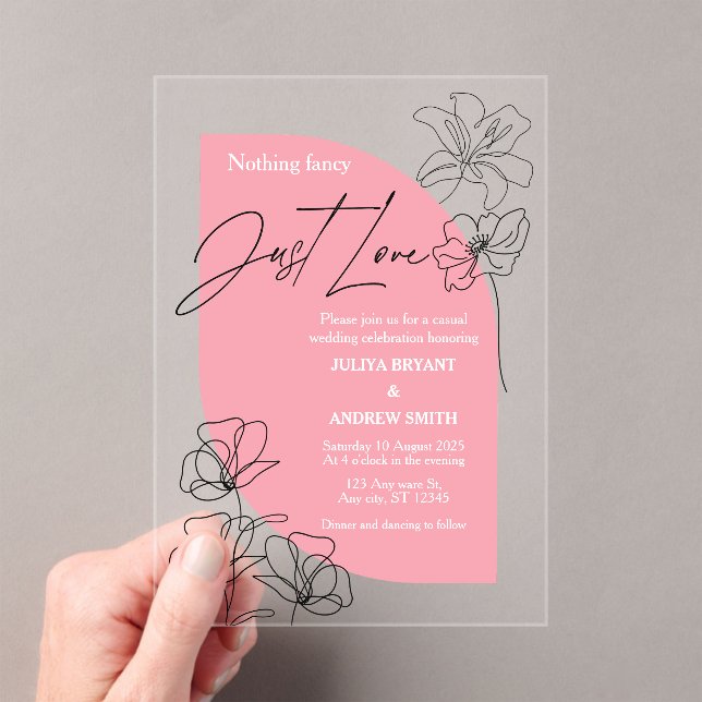 Invitaciones Acrílicas Elegante Boda de escritura rosa y crema (Insitu (portátil))