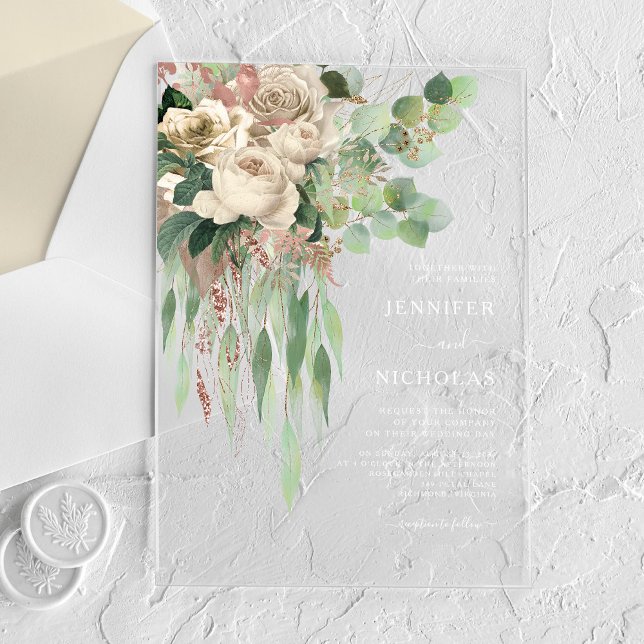 Invitaciones Acrílicas Elegante Boda de Eucalipto floral (Elegant Floral Eucalyptus Wedding Acrylic Invitations)