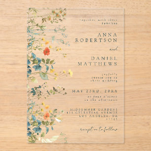 Invitaciones Acrílicas Elegante Boda de Flor Silvestre